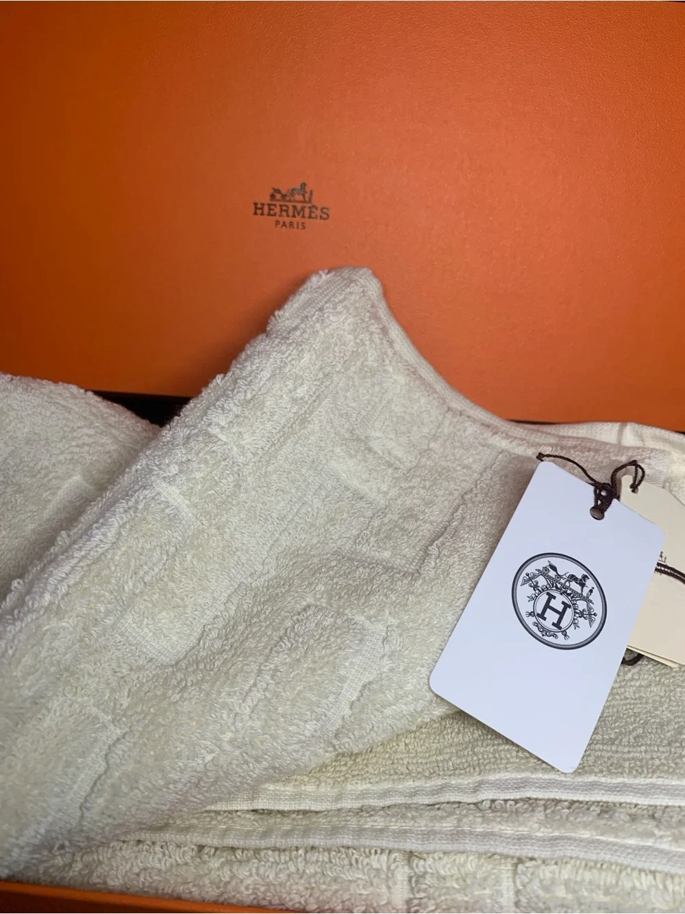 Hermès Cream Hand Bath Towel with Branded Tag